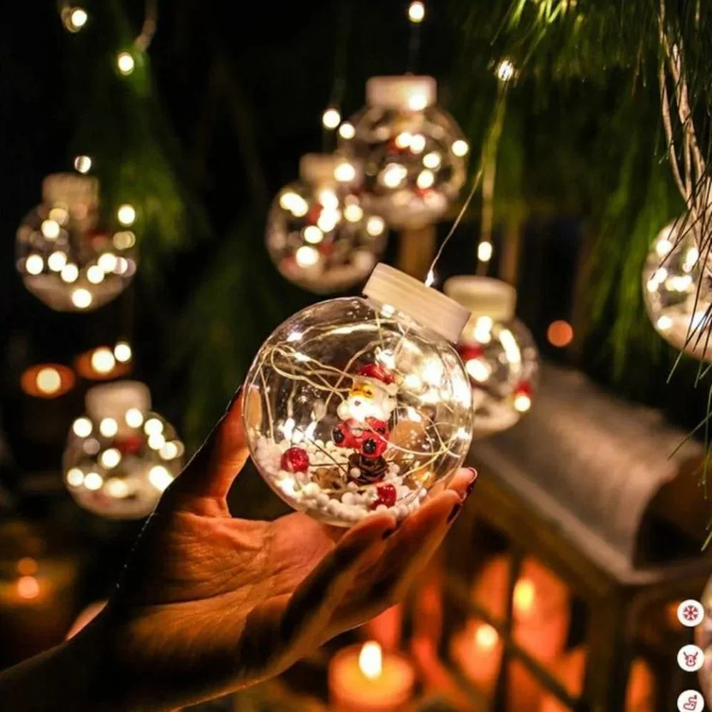LED Curtain String Light Ball with Santa Claus and Snow in Xmas Tree Christmas D